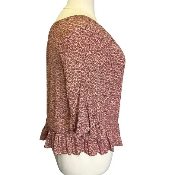 Vintage America Women's Size XL Red 3/4 Sleeve Scoop Neck Peasant Blouse Top - Picture 4 of 13